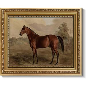 ARPEOTCY Vintage Gold Framed Horse Wall Art, Bedroom Bathroom Living Room Classic Horse Picture Wall Decor, Canvas Prints, Antique Picture Frame Rustic Paintings Home Farmhouse Decor, 8x10 Inch