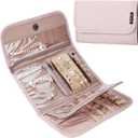 BELALIFE Travel Jewelry Case Organizer, Foldable Storage Roll for Earrings, Necklaces, Rings, Bracelets, Brooches, Pink (Medium)
