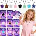 Valentines Day Cards Gifts for Kids School, 24 Pack Star Gem Necklaces Valentines Goodie Bags for Classroom Valentine Exchange Party Favors Crystal Rock Stone Pendants for Girls Boys Class