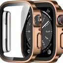 Amizee 2 Pack Case Compatible with Apple Watch Series 9/8/7 41mm Case with Built-in Screen Protector, Ultra-Thin Hard PC Straight Edge Anti-Scratch Protective Cover for iWatch (Rose Gold/Clear)