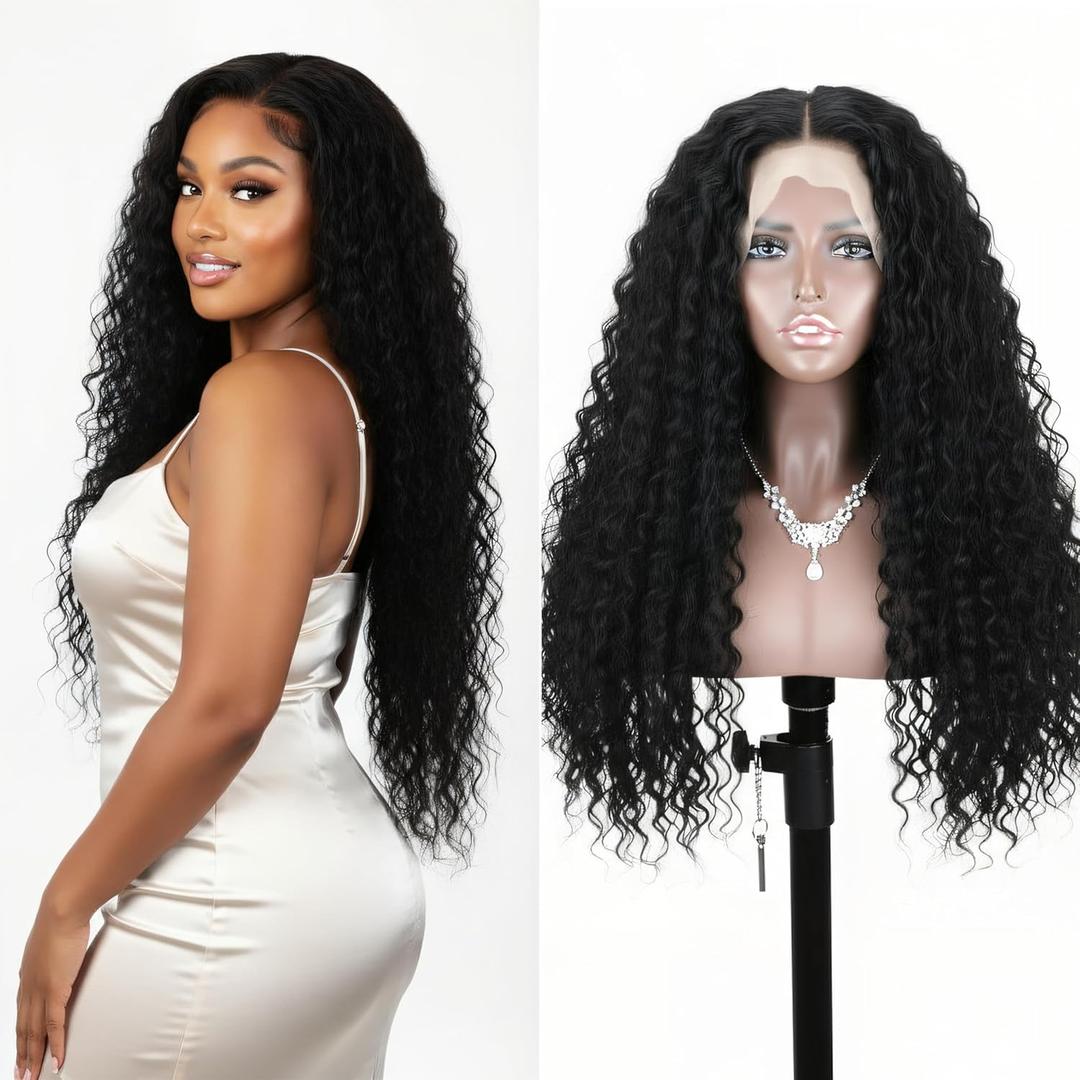13x6 Deep Wave Lace Front Wigs Human Hair Curly Wig Soft and Natutal Hairline HD Lace 180 Real Density Natural Black Curly Human Hair Wig Virgin Human Hair True to Length for women 28 Inch