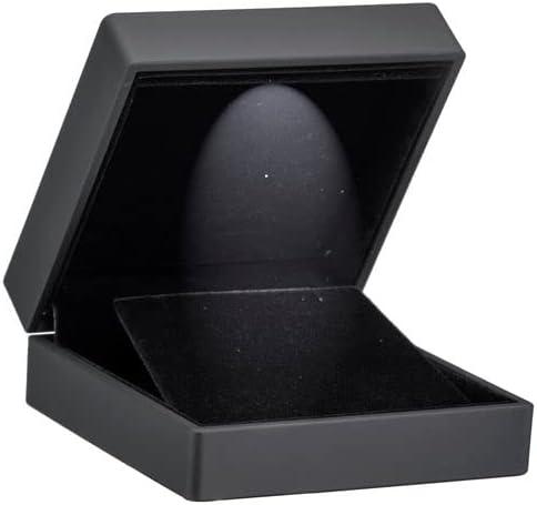 Luxury Earring & Pendant Box With LED Light, Square Shaped Elegant Diamond Pendant & Earring Case, Black Velvet Interior Jewelry Display Gift Box For Unique Proposal, Engagement Or Wedding
