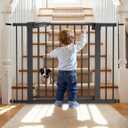 Babelio Baby Gate, 29-43" Auto-Close Easy Install Pet Gate, PressGuard P7 Extra Wide Walk Thru Child Safety Gate, 30" Tall Pressure-Mounted Metal Dog Gate for Doorways & Stairs, Black