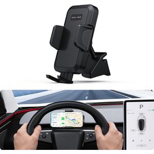 BASENOR Phone Mount for 2025 2026 Tesla Model Y Juniper/Model 3 Highland, Dashboard Phone Holder Does Not Block View [No Adhesive][Dual Arms][360 Adjustable] Tesla Accessories Fit All Smartphone