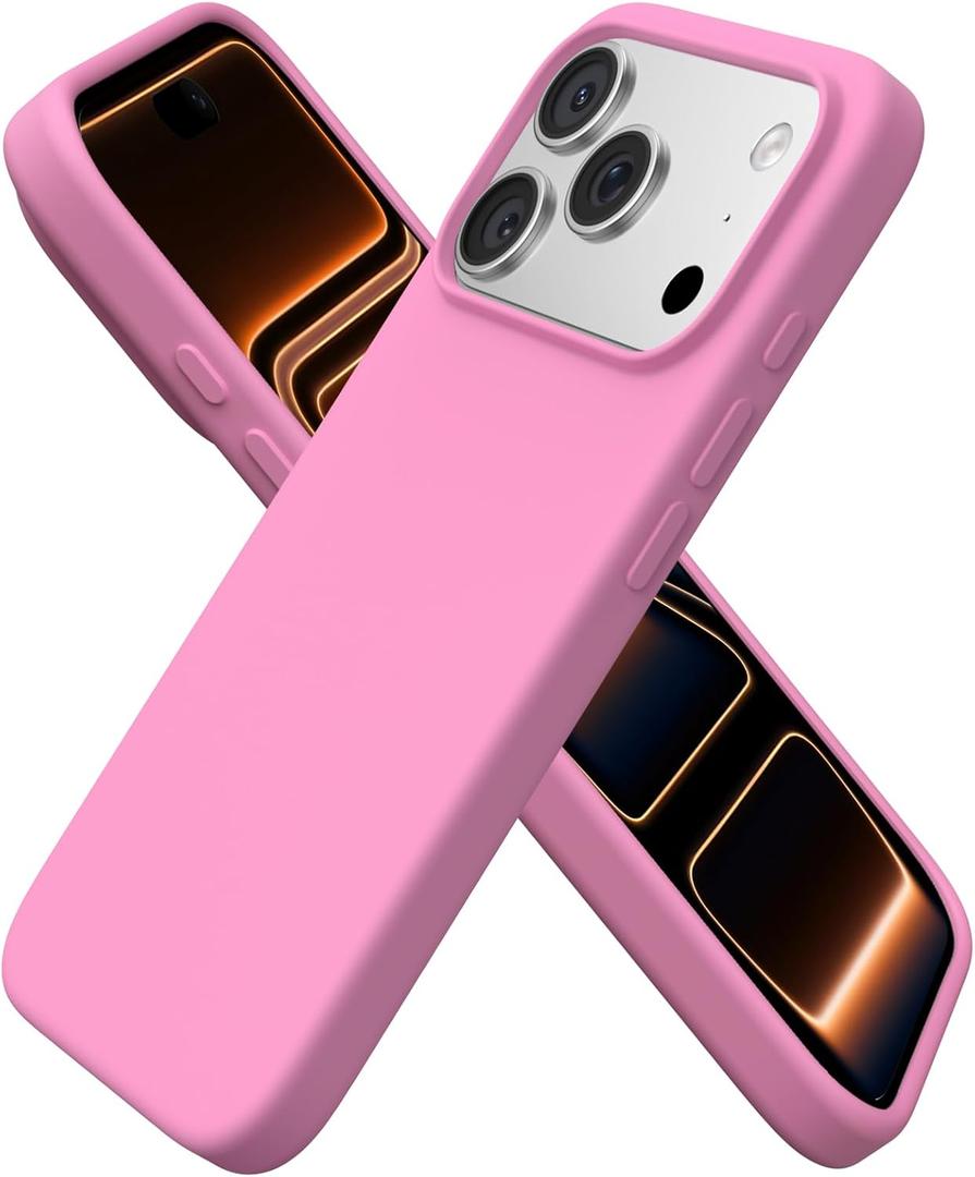 ORNARTO Compatible with iPhone 17 Pro Case 6.3", Slim Liquid Silicone 4 Layers Full Covered Soft Gel Rubber Shockproof Cover, Protective Phone Case for iPhone 17 Pro-Peach Pink