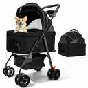 AODI Pet Stroller for Small Dogs and Cats with 4 Wheels, 3 in 1 Foldable Dog Stroller with Detachable Carrier, Breathable Mesh, Storage Basket & Cup Holder, Up to 33 lbs