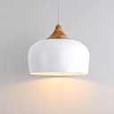 Modern Solid Wood Pendant Light, Large Ceiling Hanging Lamp with Dome Metal Shade, Adjustable Light Fixture for Kitchen Island, Dining Room, Bedroom, Hallway, Entryway - White