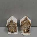 2Pc Christmas Gingerbread Village House Gingerbread Figurines Table Decorations Resin Xmas Gingerbread House Christmas Pre Lit LED Village Figurines Home Decor.