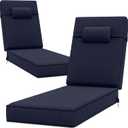 72 x 21 x 4 Inch Olefin Chaise Lounge Cushions, Lounge Chair Cushions with Headrest for Outdoor Furniture - Weather and Fade Resistant Patio Replacement Furniture Lounge Chair Cushion Set of 2