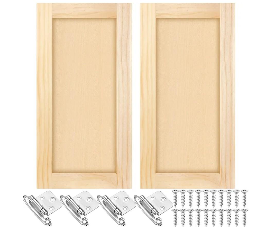 Cinnvoice 2 Pcs 12'' W x 24'' H Unfinished Pine Kitchen Cabinet Door Replacement with 4 Pcs Cabinet Hinges Wood Shaker Door Front Replacement for Kitchen, Bathroom, Vanity Cinnvoice 2 Pcs 12'' W x 24'' H Unfinished Pine Kitchen Cabinet Door Replacement with 4 Pcs Cabinet Hinges Wood Shaker Door Front Replacement for Kitchen, Bathroom, Vanity
