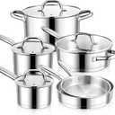 E-far 10-Piece Stainless Steel Cookware Set, Induction Pots and Pans Set with Tri-Ply Base, Non-toxic Kitchen Cooking Set w/Frying Pan, Saucepan, Saute Pan, Stockpot with Lids, Oven & Dishwasher Safe, 6 Sizes