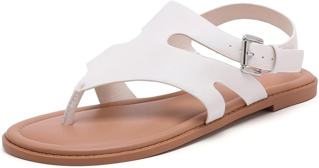 Luoika Women's Wide Width Flat Sandals, Flip Flop Casual Strapy Sandals Slip on Summer Beach Shoes for Women.