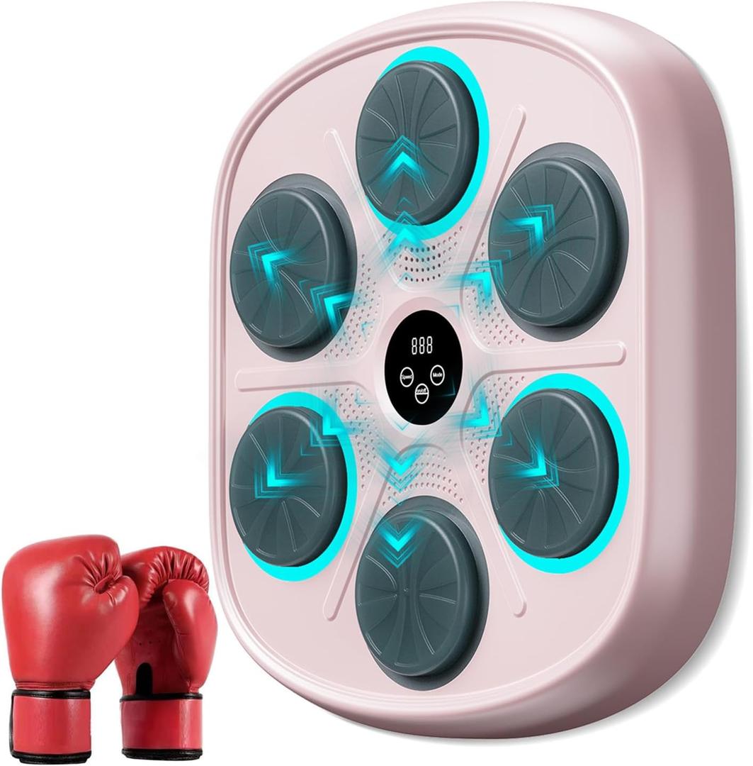 2025 New Model Smart Music Boxing Machine for Adults and Kids, Training Machine with LED Electronic Wall Mounted, Home Indoor Workout Equipment with Premium Boxing Gloves (Pink)