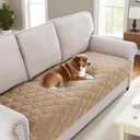 H.VERSAILTEX Couch Cover Chenille Pet Fuzzy Sofa Covers for 3 Cushion Couch Anti Slip Washable Sofa Slipcovers with Strap Soft Couch Protector Cover for Dogs Cats Kids(36" x 82", Khaki)