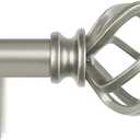 KAMANINA Silver Curtain Rods for Windows 72 to 144 Inch, Long Curtain Rod 32 to 144 Inches (2.6-12ft), 6/8 In Splicing Adjustable Single Drapery Rod with Twisted Cage Finial