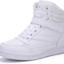 UBFEN Womens High Top Ankle Support Sneakers Vibrant Colour Hidden Wedge Heel Retro 80s Tennis Shoes for Girls Cosplay Removable Insole Backpacking Boots (7.5, White)