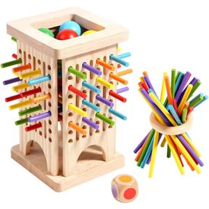 Montessori Wooden Board Game with 30 Colorful Sticks & Dice | Math Educational Toy for 3+ Year Olds | Fine Motor Skills, Counting & Family Fun | Travel-Friendly Learning Gift for Kids