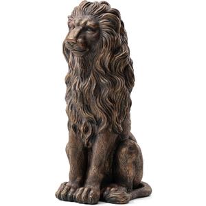Glitzhome Guardian Sitting Lion Garden Statue MGO Outdoor Decoration, 28" H, Bronze