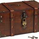 Happenings Antique Treasure Chest Box with Tray Lockable Vintage Decorative Chest for Storage, Keepsakes, Jewelry Pirates Wooden Chest Decor (11x7.1x5.5)