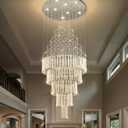 HAIXIANG W24 x H78 Crystal Glam Chandelier Long Light Chandeliers with Dimmable Light Bulbs High Ceiling Light Fixtures for Foyer Entryway Living Room Stair Silver