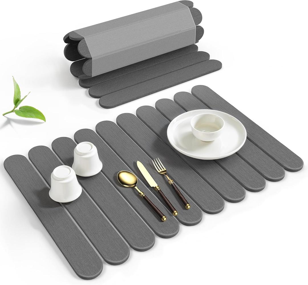 Large Stone Dish Drying Mat for Kitchen Counter, Quick Dry Diatomaceous Earth Stone Mat, Roll-Up Dish Mat for Dishes Bottles Cups, Super Absorbent & Non-Slip, 24"16",Grey (Gray)