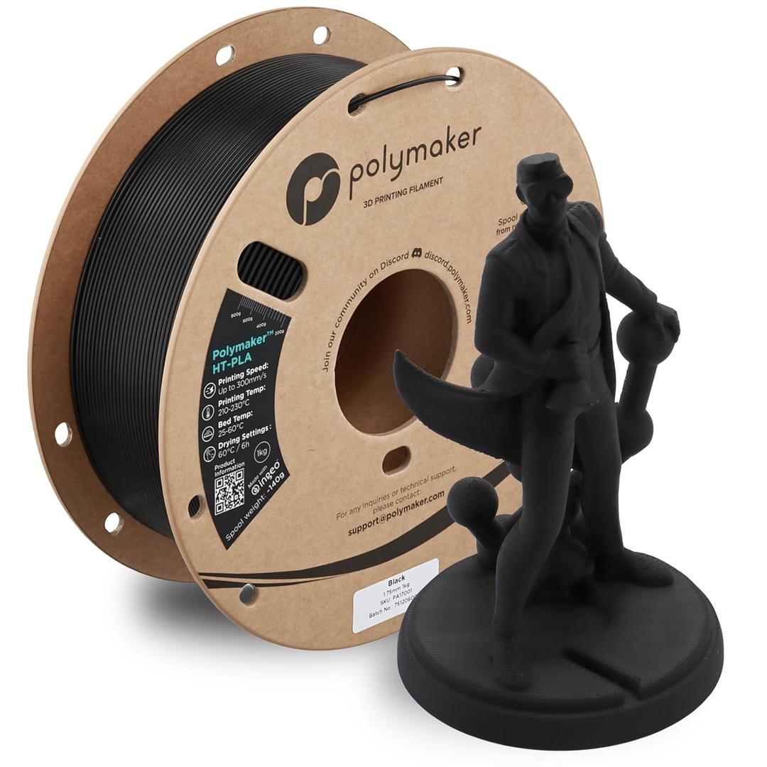 Polymaker HT-PLA Filament 1.75mm Black, High Temp PLA for 3D Printing, Heat Stable Up to 150C, Easy to Print, Works with Most FDM Printers, 1kg Spool