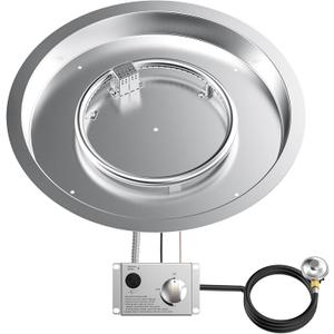 Skyflame 19" Round Stainless Steel Fire Pit Drop-in Burner Kit with CSA Certified, Flame Sensing, Electronic Spark Ignition, Propane Regulator Connector Hose Set for Propane Tank