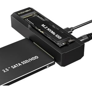 M.2 NVMe SSD Enclosure Adapter, 10Gbps SATA & M.2. NVMe Dual Bay Offline Clone USB-C Adapters Supports 3.5"/2.5" SATA SSD, Type-C Standalone Clone Duplicator