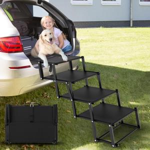 Extra Wide Dog Stairs for Car, Foldable Dog Ramp for Car with Non-Slip Surface, Lightweight Steps for SUV, High Beds, Truck, Supports up to 250 lbs, 4 Steps (Extra Wide-4 Steps)
