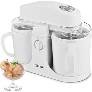 Pukomc Ice Cream Maker Machine for Home Use, with Two Ice Cream Bowls,Simple Operation and Easy to Clean,White
