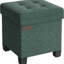 SONGMICS Storage Ottoman, Small Ottoman Foot Rest with Legs, 15 x 15 x 15.7 Inches Foot Stool, Load up to 660 lb, for Living Room, Bedroom, Dorm, Retro Green ULSF014C01