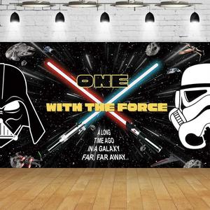 5x3ft One with The Force Backdrop for First Birthday Party Supplies Star Galaxy Theme Happy 1st Birthday Banner Star Party Decorations