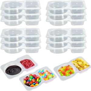 40PCS Double Condiment Container with LidDouble Compartment Plastic Snack Containers for Sauce Snack (Transparent, TLH-40)