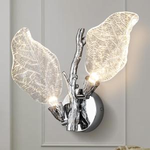 Wall Sconces, Silver Bathroom Sconces Wall Lighting with Clear Acrylic Leaf, Modern Sconces Wall Decor Wall Light fixtures for Bathroom Mirror Living Room Hallway Bedroom Stairs (1pcs,Silver)