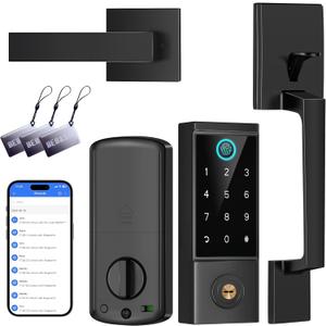 BEBASIA Smart Door Lock with Front Door Handle Set, Heavy Duty Fingerprint Handleset, Keyless Entry Smart Deadbolt for Front Door, Bluetooth Keypad Digital Lock Black