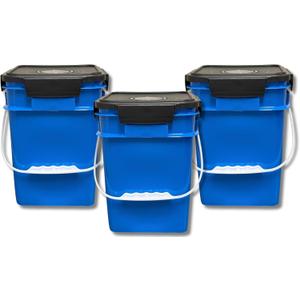 House Naturals 4 Gallon Square Buckets with lids- Made in USA Container- Pack of 10 (Blue - Black lids)