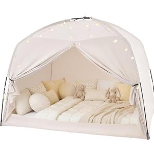 Twin Bed Tent for Kids, Indoor Play Tent with Star Lights, Cozy Privacy Space Birthday Gift for Boys & Girls (Cream)