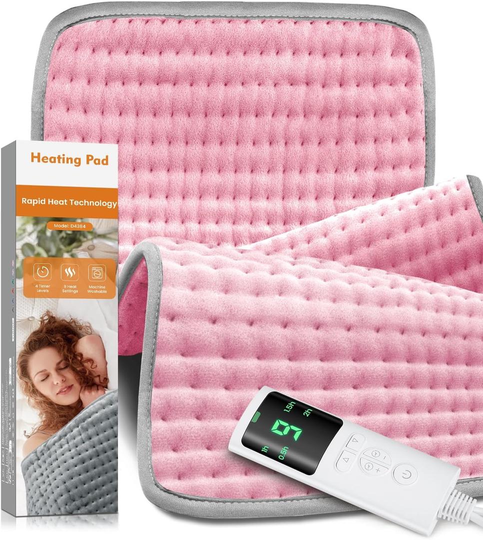 17''34'' Heating Pad for Back Pain, Electric Heating Pad with 9 Heat Settings & 4 Timers Auto Shut Off, Extra Large Heating Pad for Period Cramps & Sore Muscles, Machine Washable, Dry & Moist Heat,