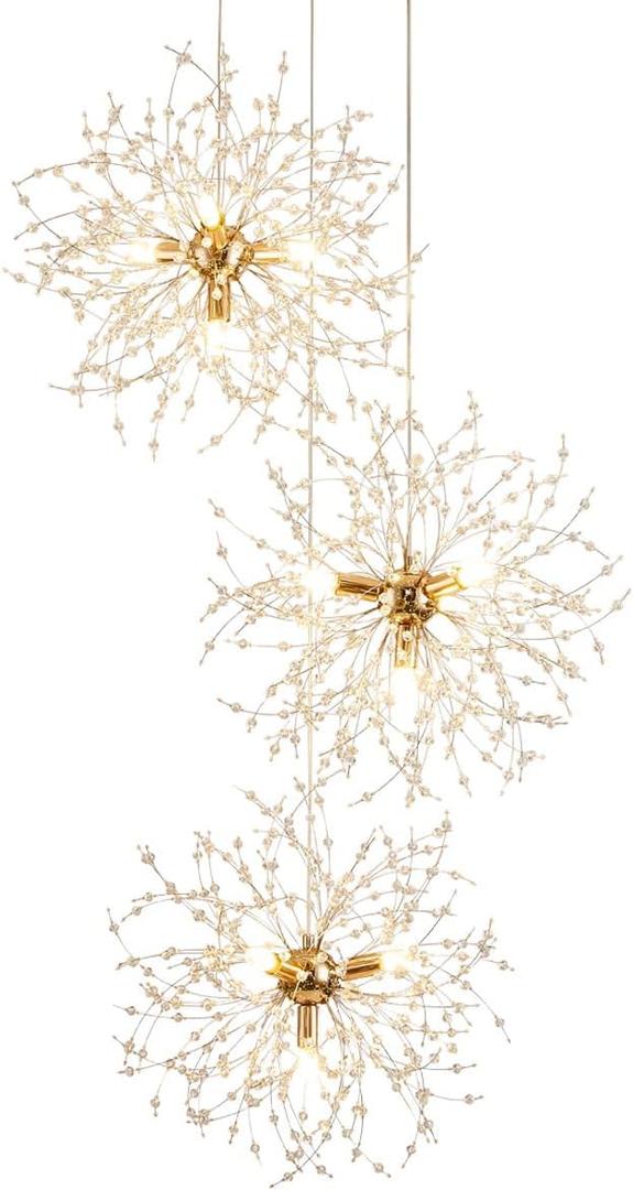 Crystal Firework Chandeliers,Modern Dandelion Starburst Ceiling Hanging Pendant Lighting Fixtures for Dining Room Bedroom Kitchen Living Room (8-Light)