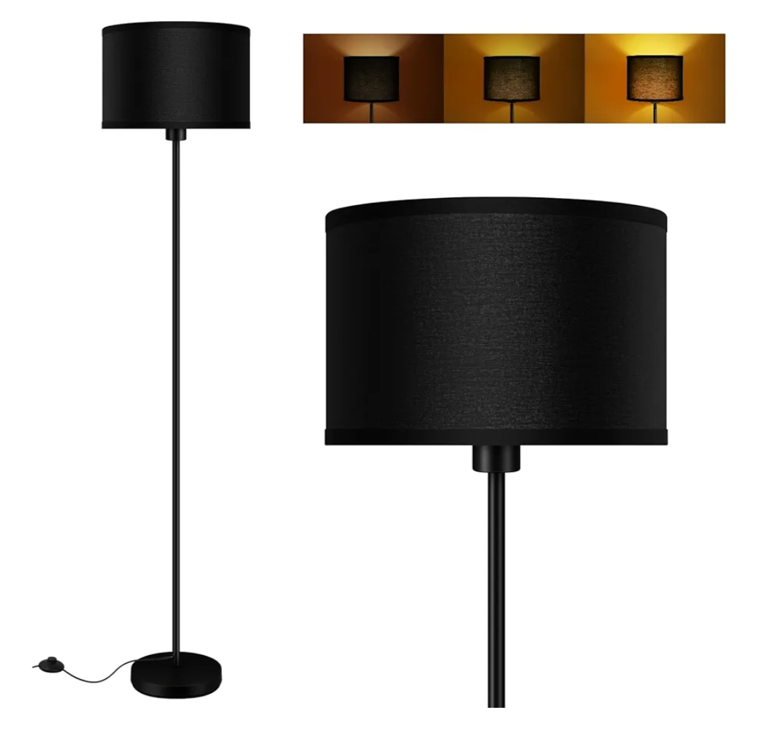Floor Lamp Black, Standing Lamp, 58" Tall Lamps for Living Room, Simple Pole Lamp with Black Lampshade, On/Off Foot Pedal, Bright Dimming Light for Kids Room Bedroom Office Decor(Without Bulbs)
