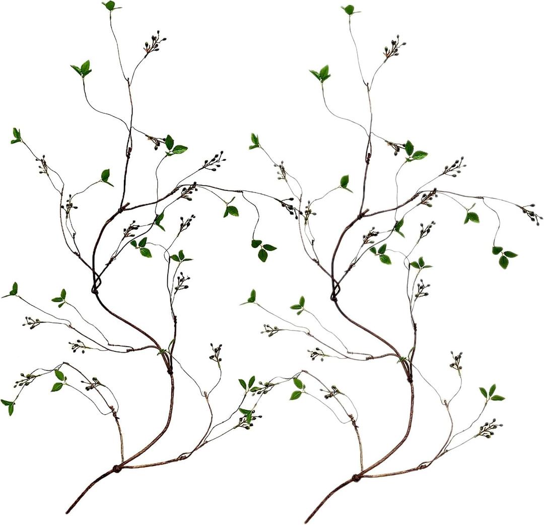 Curly Willow Branches Artificial Tree Vines with Fruits and Leaves Flexible Plant Stems Jungle Greenery Twigs Liana for Home Wedding Garden Wall Background Decor 67 inches (Green - Pack of 2)