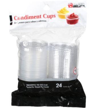 Condiment Cups, 2 oz. clear plastic cups with lids 24 cups