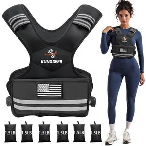 Adjustable Weighted Vest for Women - 4-10LB/11-20LB/20-32LB with 6 Removable Weights and Reflective Stripe for Home Workouts Body Weight Vest Exercise Set (Black, 11-20LB)