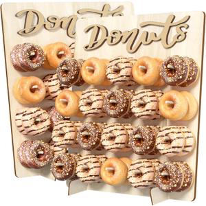 Donut Wall Display Stand, 2PCS Wooden Doughnut Holder Display 40 Donuts, Donut Holder Board for Donut Grow Up Party, Birthday, Wedding, Baby Shower, Donut Party Decorations (Natural)