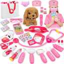 33Pcs Pet Doctor Kit for Toddlers - Dress Up Costume & Pretend Doctor Play Set with Dog Toy, Stethoscope, Pet Vet Roleplay Toys, Christmas Birthday Gifts for Ages 3 4 5 6 7 8 Year Old Boys Girls