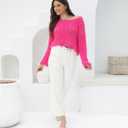 2025 Fall Cropped Sweater for Women Off The Shoulder Pullover Fluffy Knit Fashion Crop Top Holes Design (L)