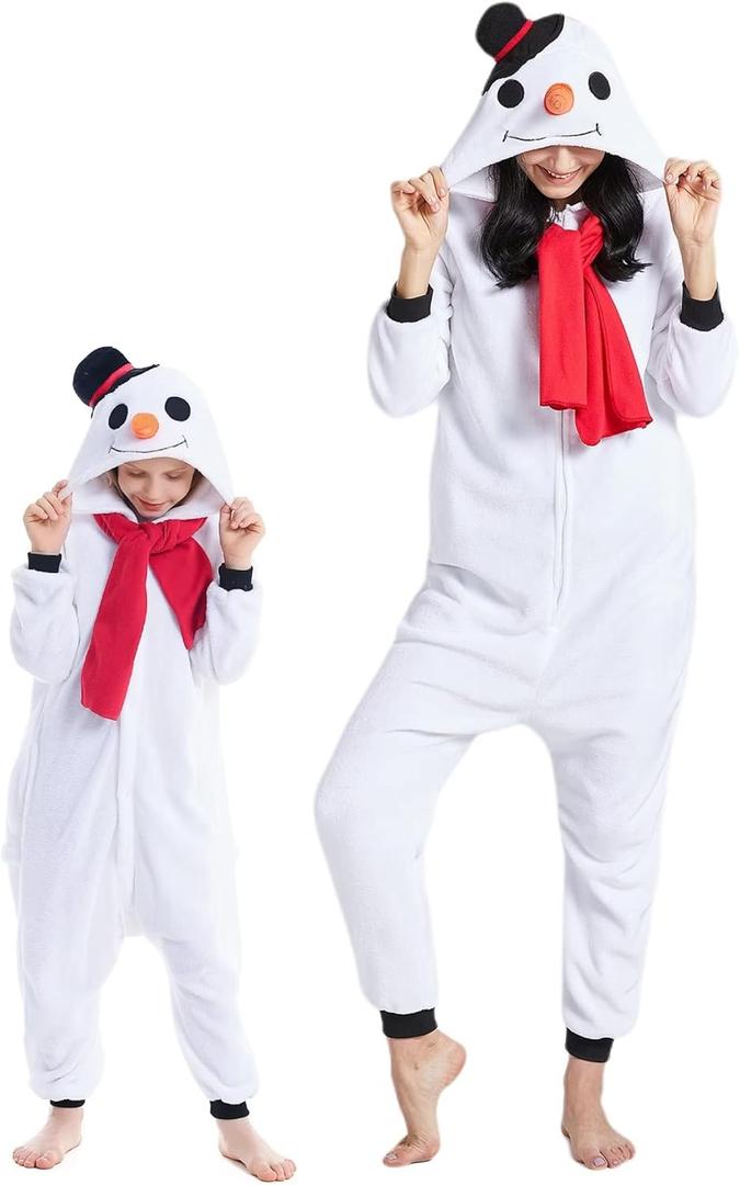 DarkCom Kids Animal Onesie,Women and Mens Snowman Onesie Halloween Costume Christmas Pajamas Sleepwear (10-11 Years)