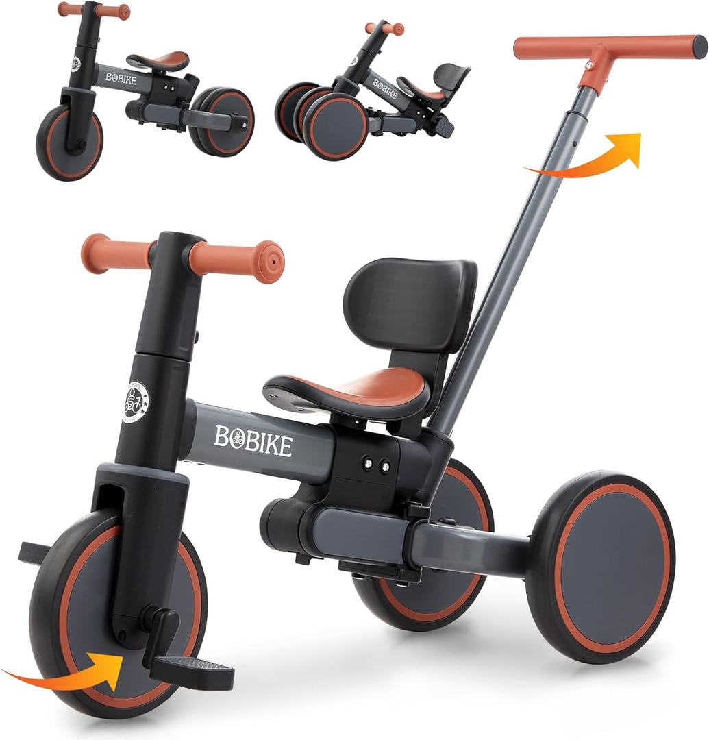 5-in-1 Tricycle for Toddlers 18 Months to 5 Years Old, Toddler Bike, Kids Tricycle with Push Handle and Backrest, Toddler Balance Bike with Easy Assembly for Boys and Girls. (Grey)
