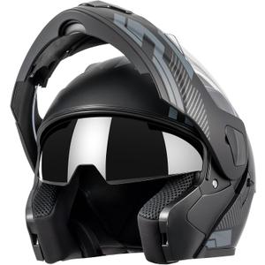 DOT Approved Full Face Modular Flip-Up Dual Visor Motorcycle Helmet for Adult Men Women, Lightweight ABS Shell & Ventilated, Street Bike ATV (Black, M)