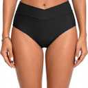 Women V Cut Bikini Bottoms - High Waisted Full Coverage Swimsuits Cross Front Bathing Suit Bottoms 2026 (Large, Black)